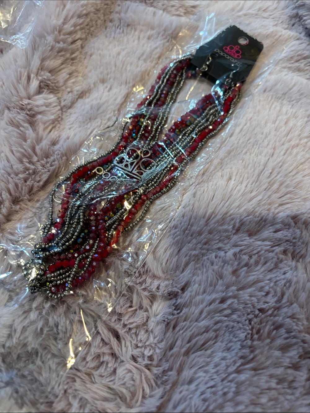 paparazzi Red and Silver Multi-Strand Beaded Necklace